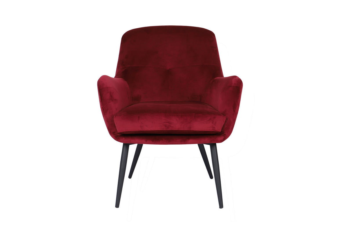 Cassie Accent Armchair features luxurious velvet in vibrant crimson, with a detachable cushion for easy maintenance.