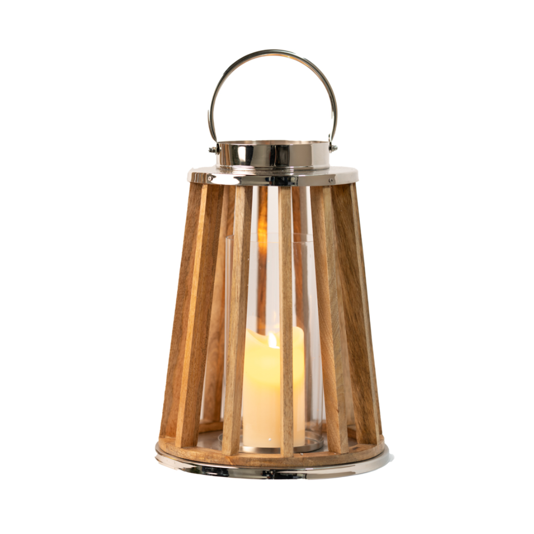 Nina Lantern Wood/Chrome 42cm