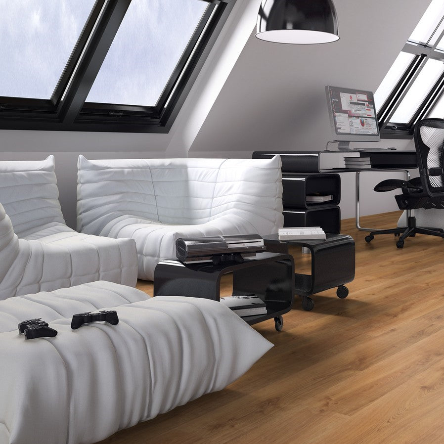 The Dublin Oak Laminate Flooring - 12mm has a warm brown tone, AC5 durability, and a 30-year warranty.