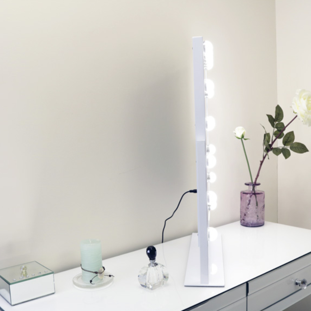 Glow up in style with this 15 Bulb LED Hollywood Makeup Mirror with Swivel Stand - 600mm featuring an adjustable swivel stand, 15 LED bulbs and sleek design