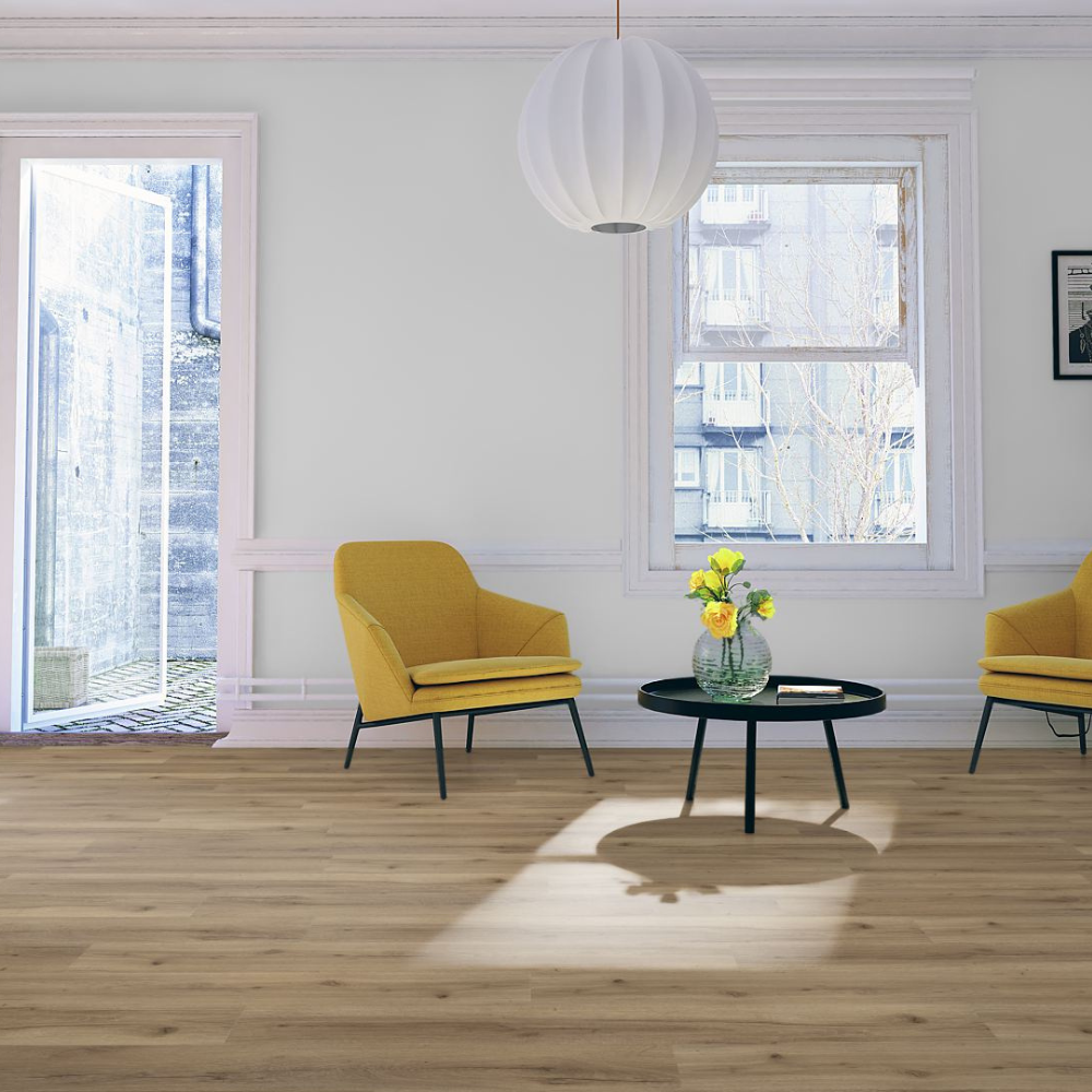 Enhance your space with Albany Oak Laminate Flooring 12mm durable, antibacterial and easy to install with a natural wood finish and 15-year guarantee.