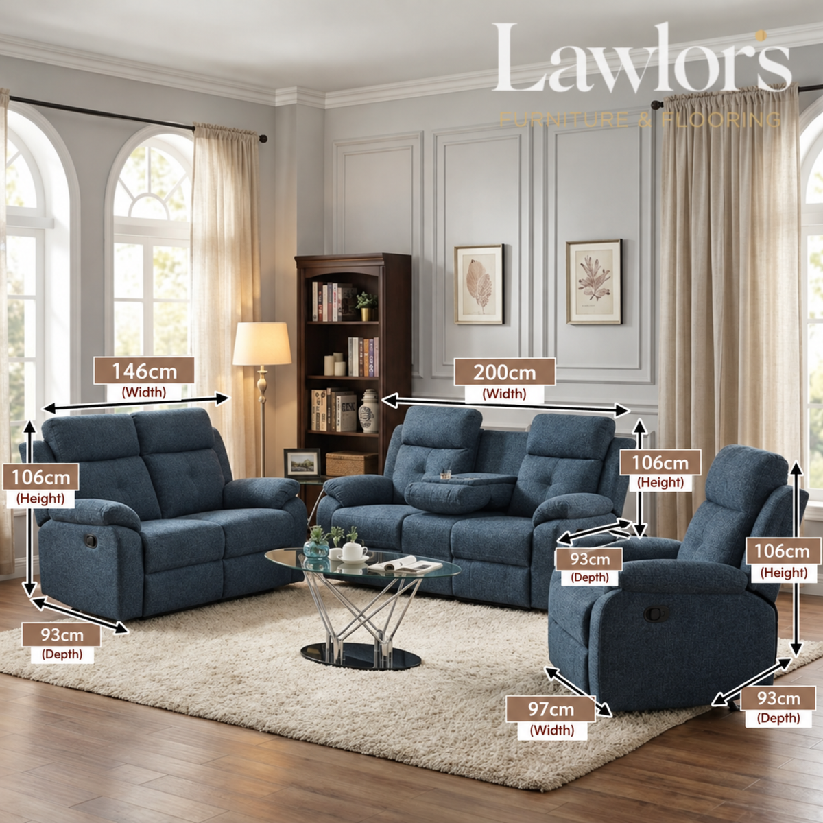 Aldridge Recliner Sofa Set 3+2+1 - Slate Grey