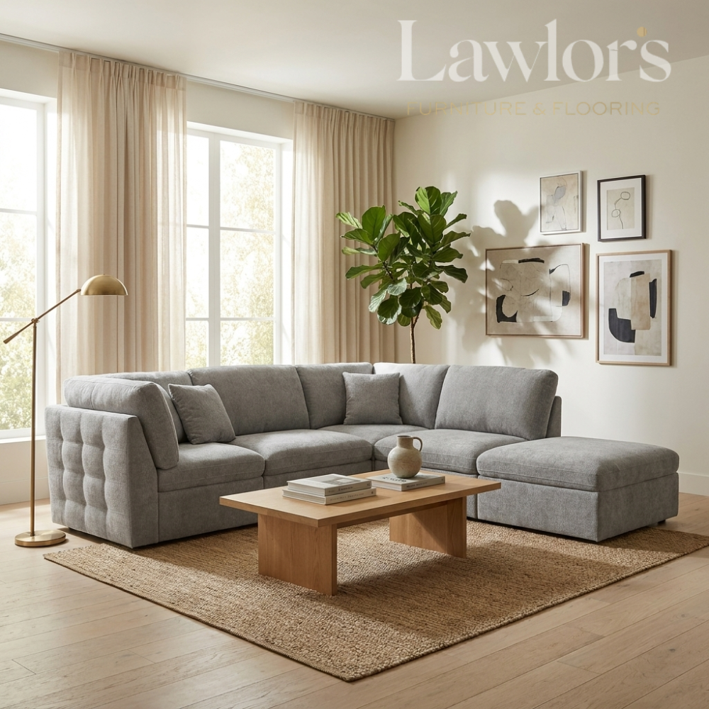 Ashford Corner Sofa & Footstool - Grey