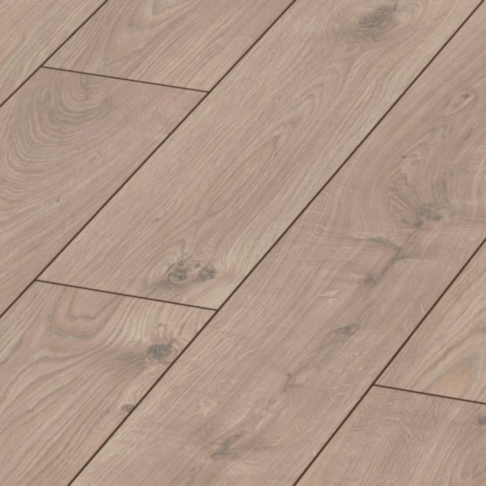 The Atlas Oak Beige Laminate Flooring - 12mm features AC5-rated durability, realistic oak finish and 5G Click installation.