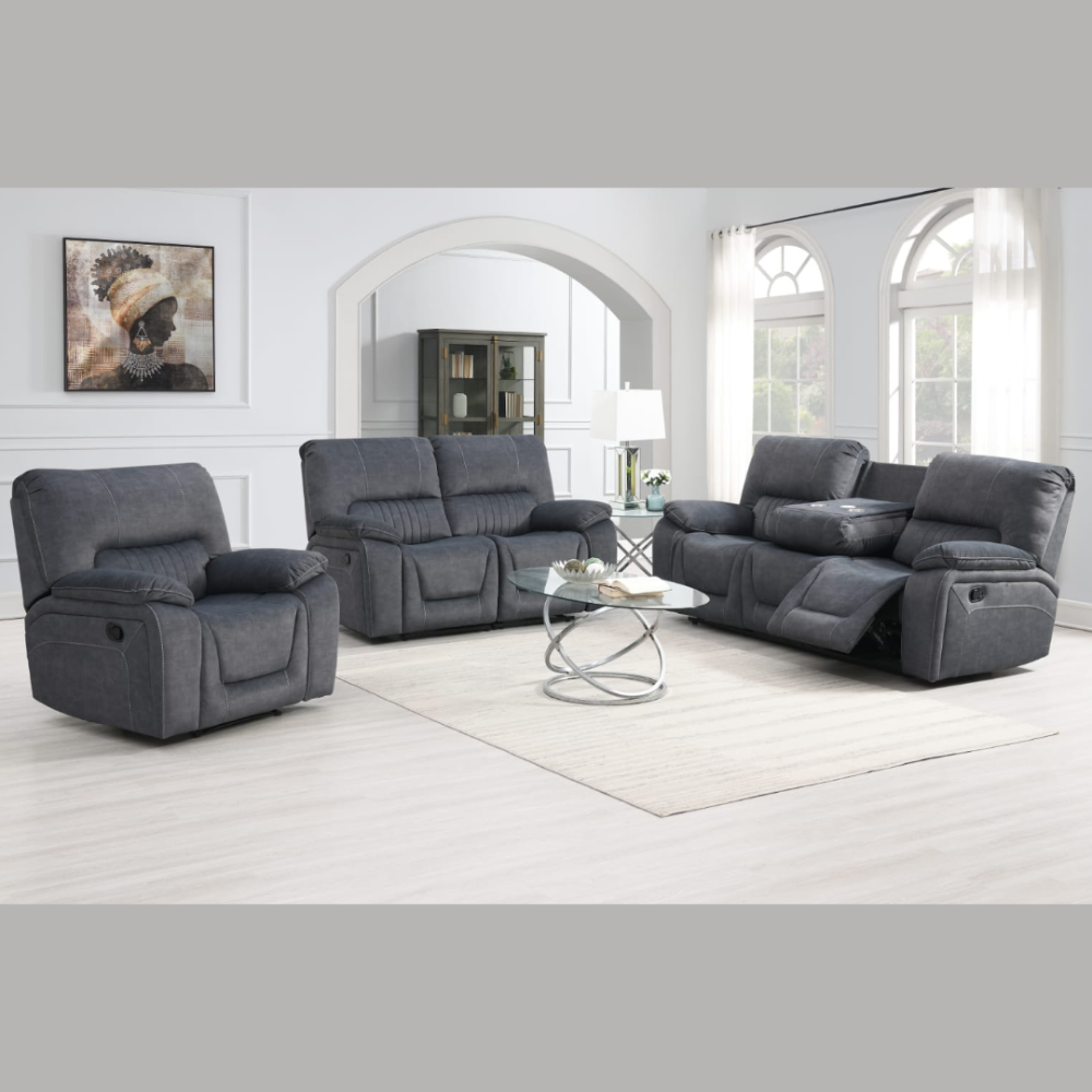 Sale now on with cheap but high quality Avondale Sofa in Grey. This sofa is upholstered in easy-clean fabric, ideal for families with children or pets, effortlessly handling spills and stains. It features a manual recliner function and drop-down tray with a built-in cup holder.