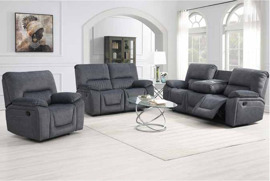 Sale now on with cheap but high quality Avondale Sofa in Grey. This sofa is upholstered in easy-clean fabric, ideal for families with children or pets, effortlessly handling spills and stains. It features a manual recliner function and drop-down tray with a built-in cup holder.