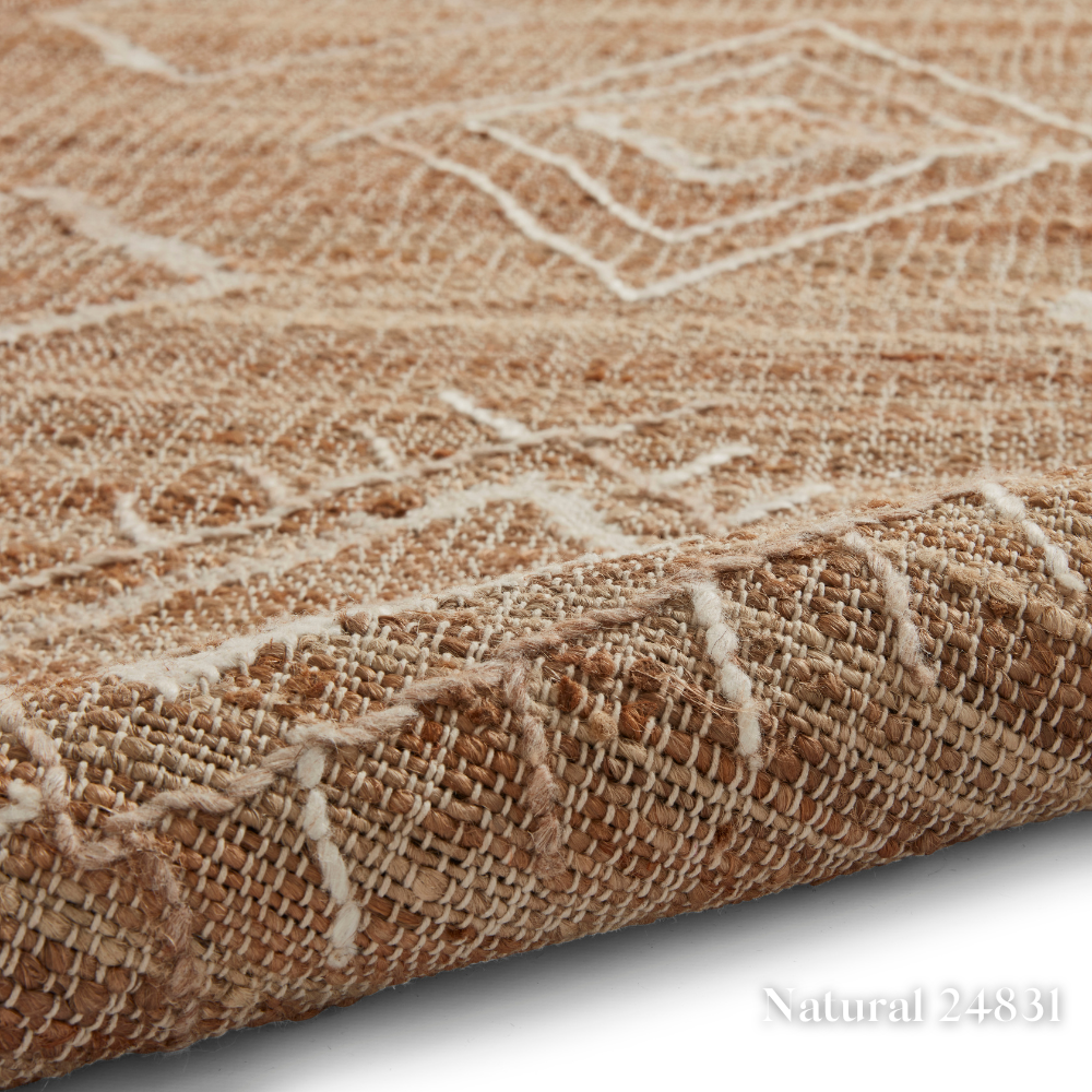 Add some style with the Bazaar Jute Natural Hand Woven Rugs offering strong & organic class with sustainable jute, wool & polyester in a flat weave design