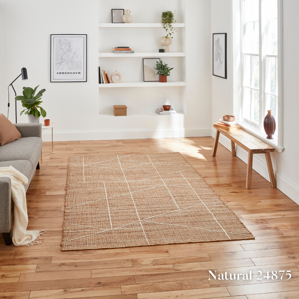 Add some style with the Bazaar Jute Natural Hand Woven Rugs offering strong & organic class with sustainable jute, wool & polyester in a flat weave design