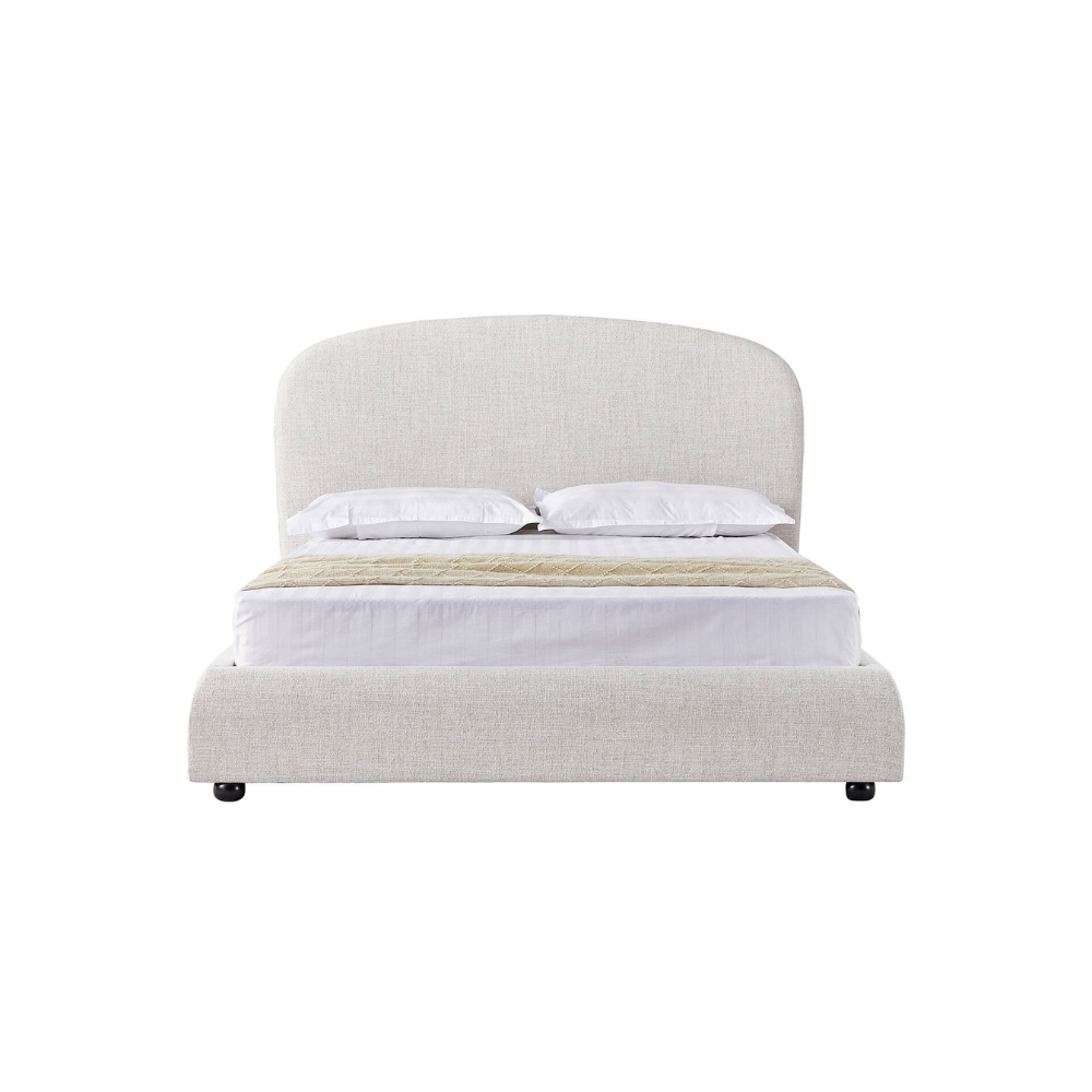 The Bexley Bed in Natural fabric blends elegance and comfort with a soft headboard, wooden legs and slatted base, perfect for any bedroom style