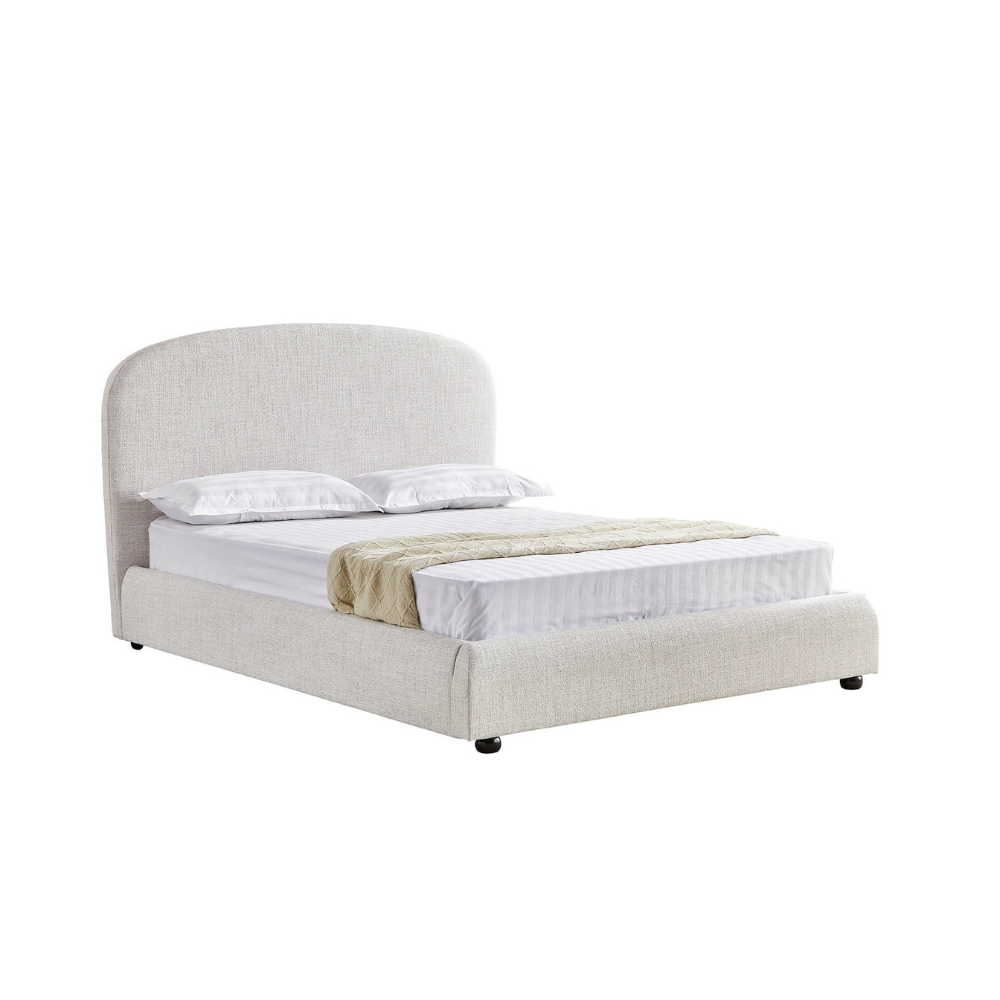 The Bexley Bed in Natural fabric blends elegance and comfort with a soft headboard, wooden legs and slatted base, perfect for any bedroom style