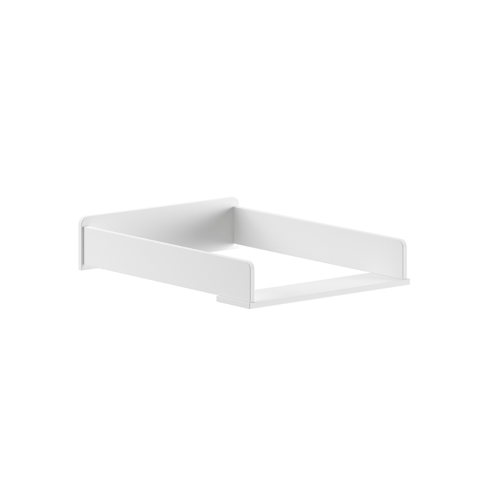 The Billy Changing Unit in Satin White is a nappy changing board attachment, perfect for baby room setups with safe raised edges