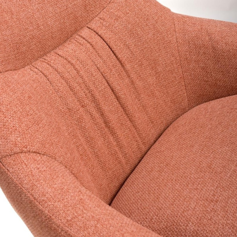 The Boden Bar Chair in Sage Green, Natural or Brick offers luxurious fabric comfort, chic pleated details, robust black metal legs