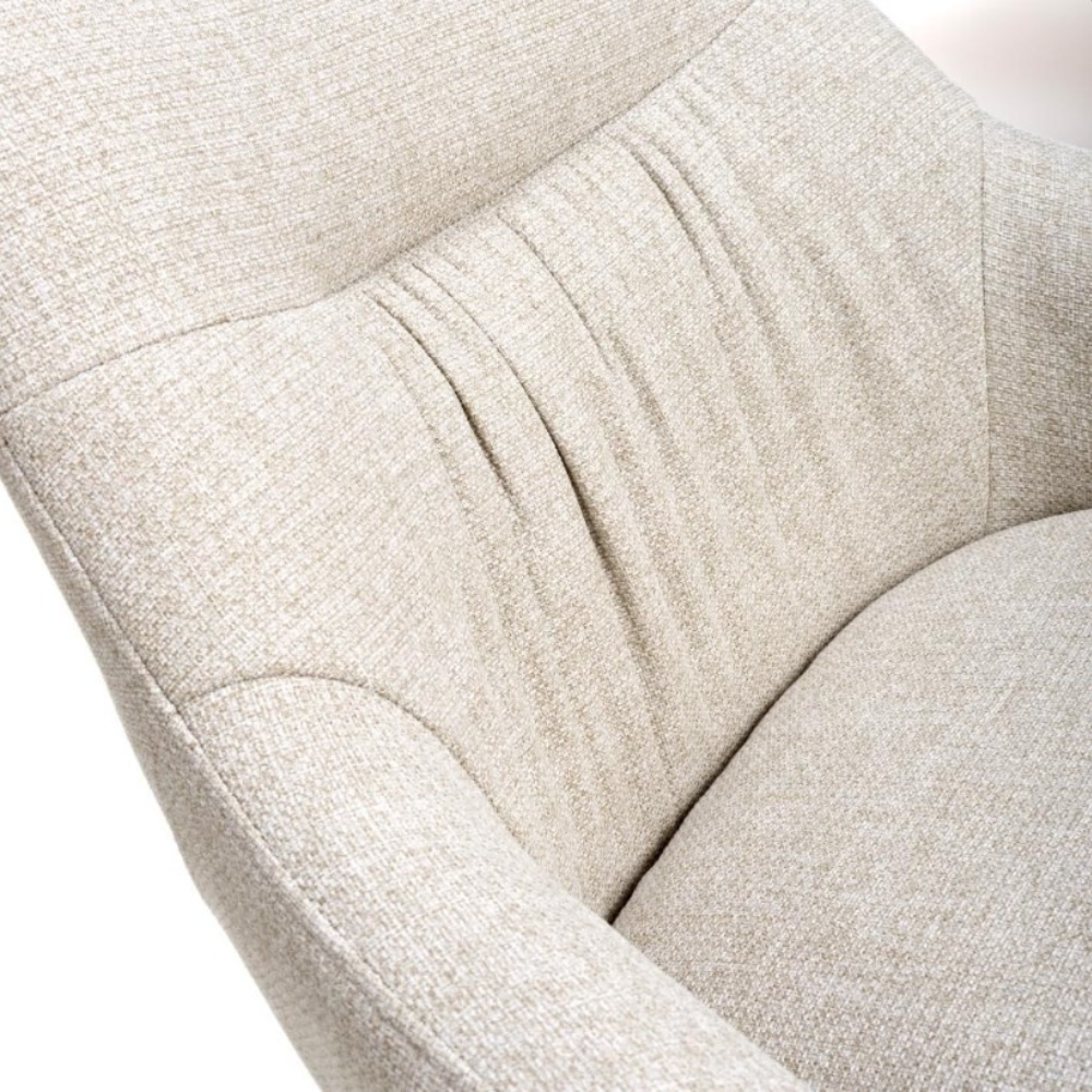 The Boden Bar Chair in Sage Green, Natural or Brick offers luxurious fabric comfort, chic pleated details, robust black metal legs