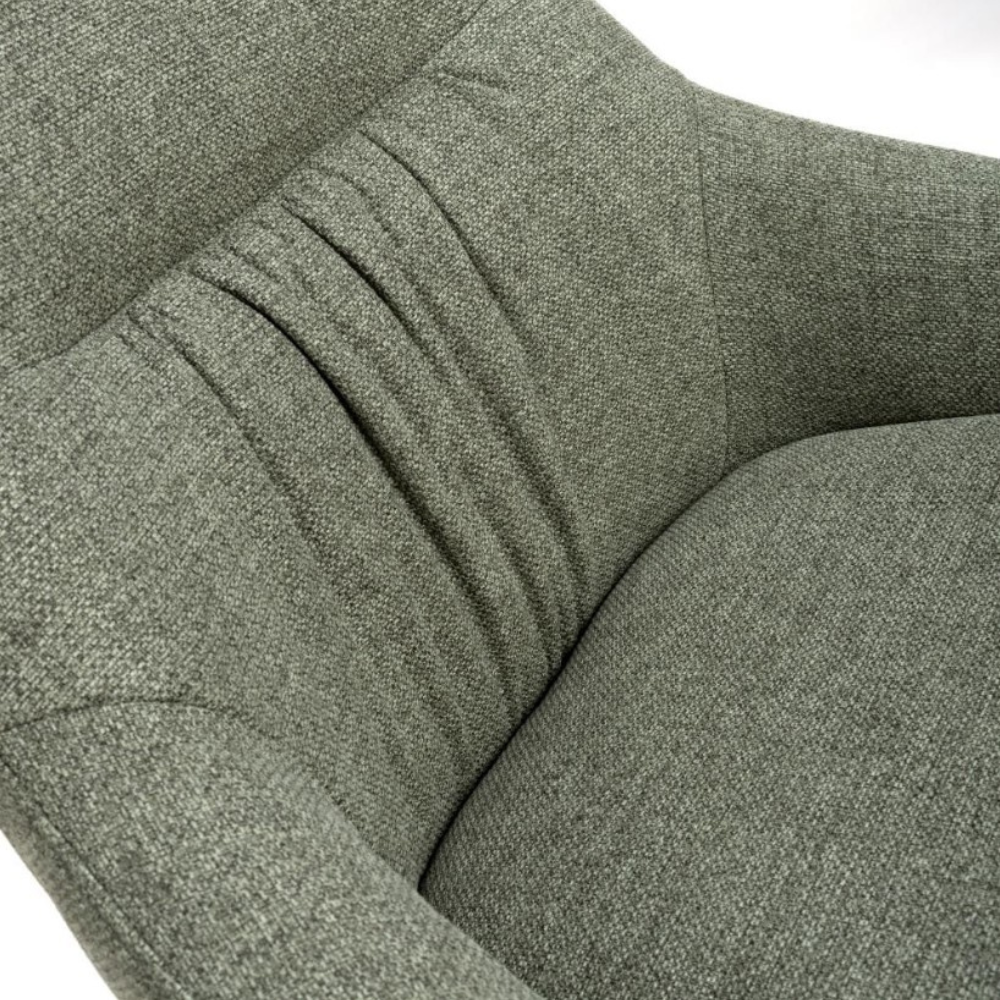 The Boden Counter Chair in Natural, Sage Green and Brick features soft upholstery, sophisticated pleats and strong black metal legs