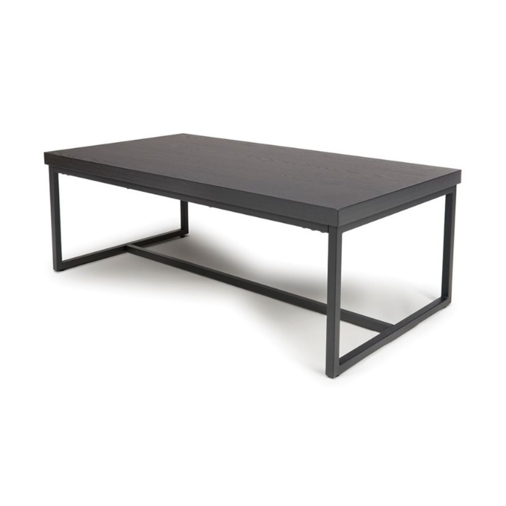 The Boston Coffee Table in Black Ash boasts a SmarTops® surface, robust iron legs and a generous design, making it as a practical and elegant addition.