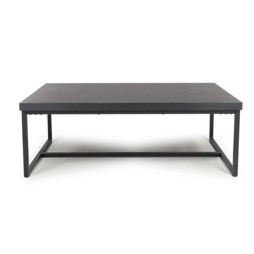 The Boston Coffee Table in Black Ash boasts a SmarTops® surface, robust iron legs and a generous design, making it as a practical and elegant addition.