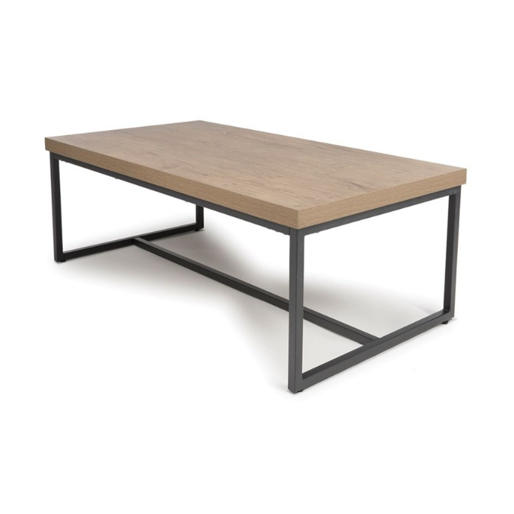 The Boston Coffee Table in Rustic Oak boasts a SmarTops® surface, robust iron legs and a generous design, making it an ideal addition to any setting.