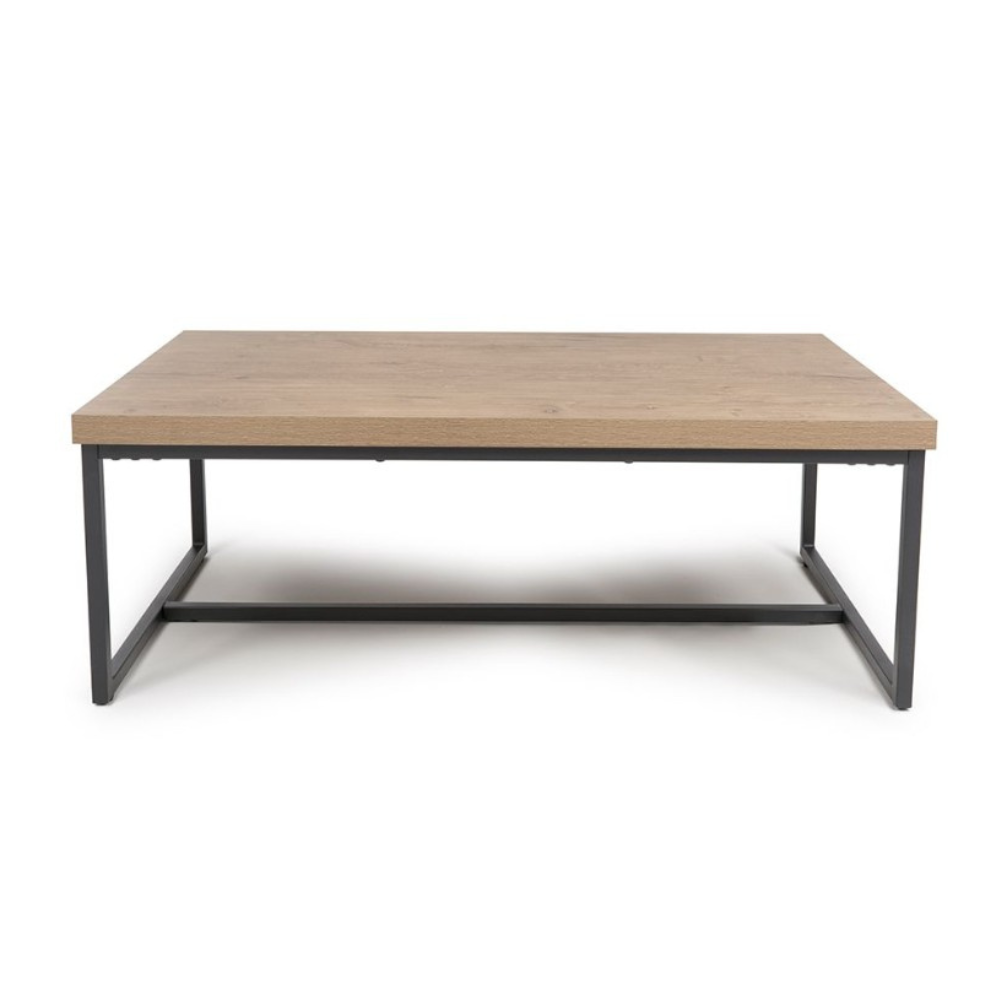 The Boston Coffee Table in Rustic Oak boasts a SmarTops® surface, robust iron legs and a generous design, making it an ideal addition to any setting.