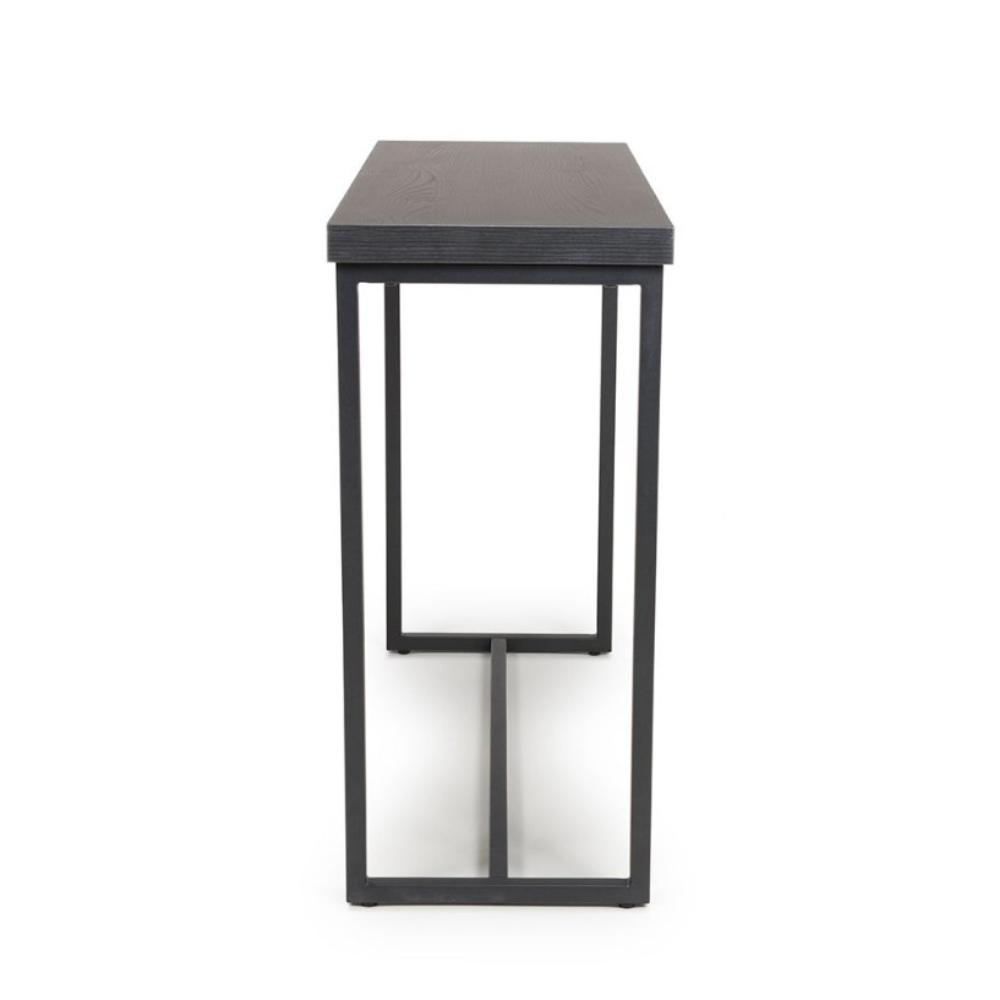 The Boston Console Table in Black Ash features a SmarTops® surface, robust iron legs and a generous design, making it an ideal addition to any setting.