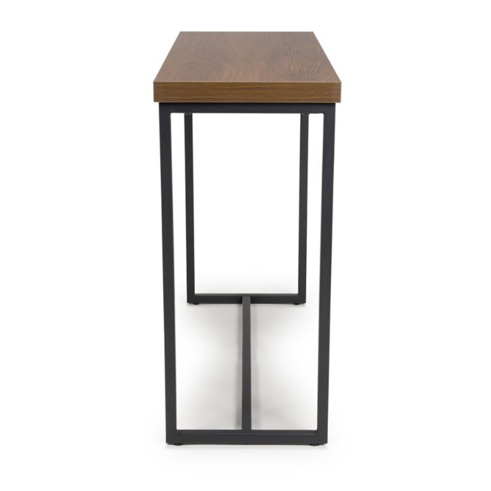 The Boston Console Table in Smoked Oak features a SmarTops® surface, robust iron legs and a generous design, making it as a practical and elegant addition.