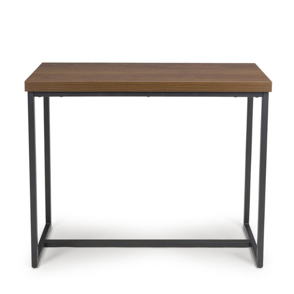 The Boston Console Table in Smoked Oak features a SmarTops® surface, robust iron legs and a generous design, making it as a practical and elegant addition.