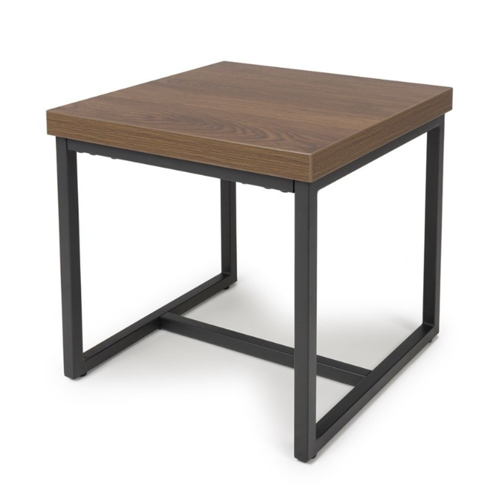The Boston End Table in Smoked Oak boasts a robust SmarTops® surface, resilient iron legs and a stylishly compact design to compliment any decor.