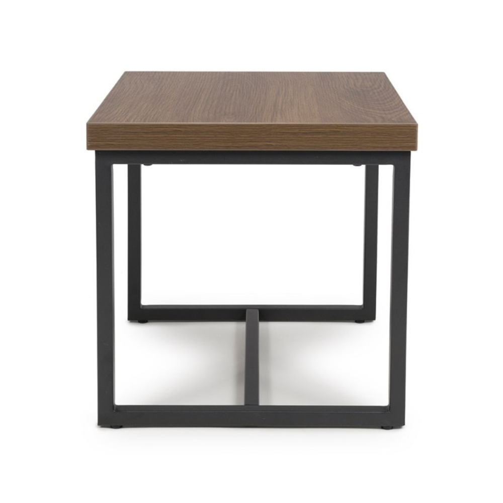The Boston End Table in Smoked Oak boasts a robust SmarTops® surface, resilient iron legs and a stylishly compact design to compliment any decor.