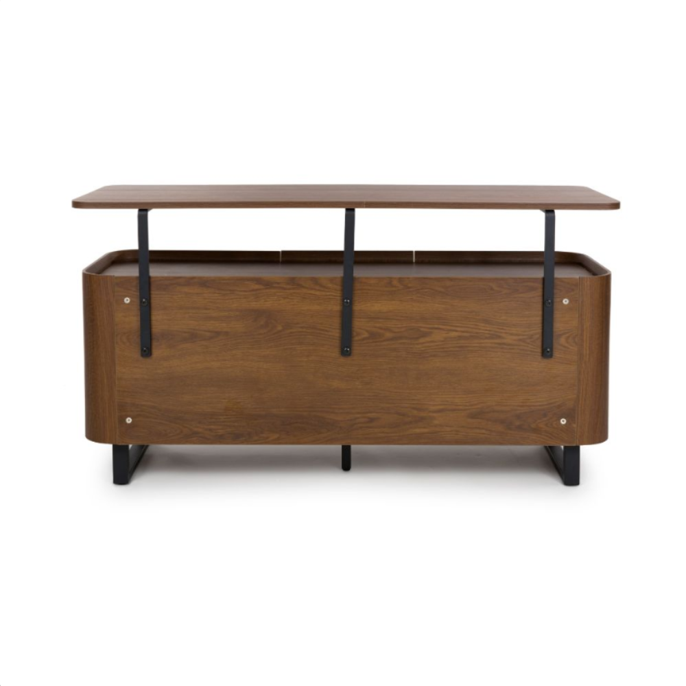 The Boston Sideboard in Smoked Oak features the robust durability of SmarTops®, elegant iron legs and ample storage capacity.