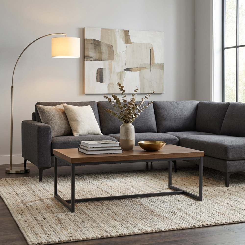 The Boston Coffee Table in Smoked Oak boasts a SmarTops® surface, robust iron legs and a generous design, making it as a practical and elegant addition.