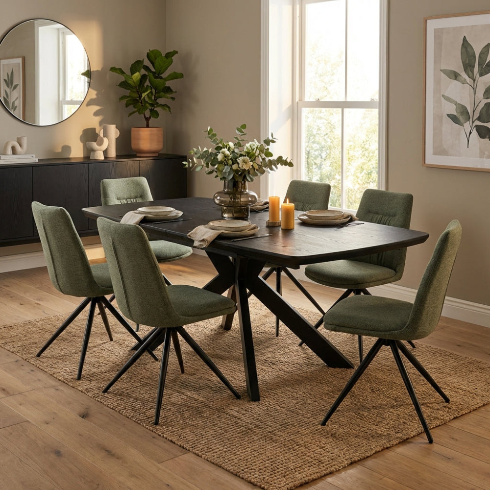 The Boston Extending Table, which ranges from 1400 to 1800mm, showcases a striking black ash veneer, robust metal legs, and a seamless extension mechanism.