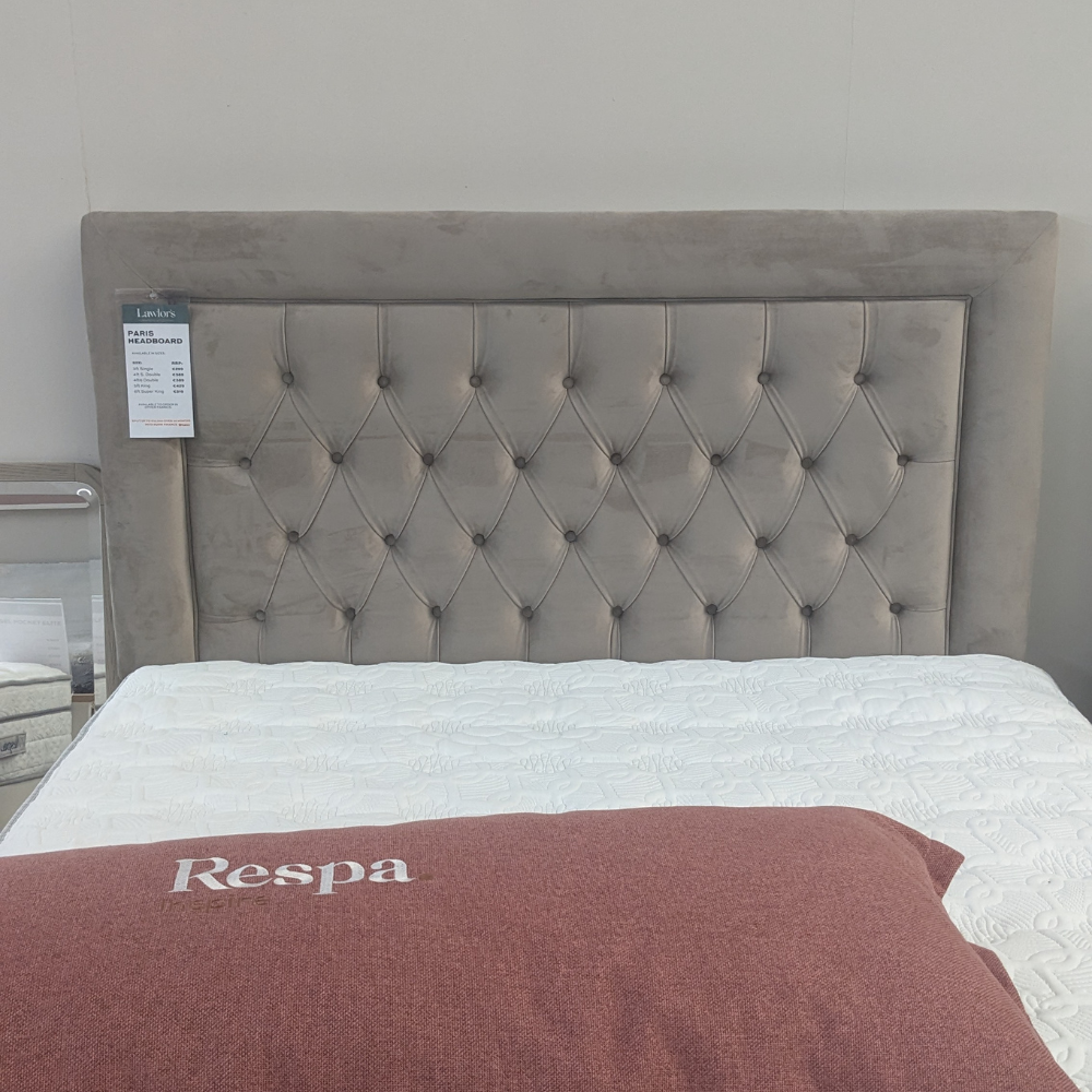 The Briody Paris 55" Headboard features buttoned detail, padded border and soft fabric upholstery, solid wood build, custom colours and luxurious comfort