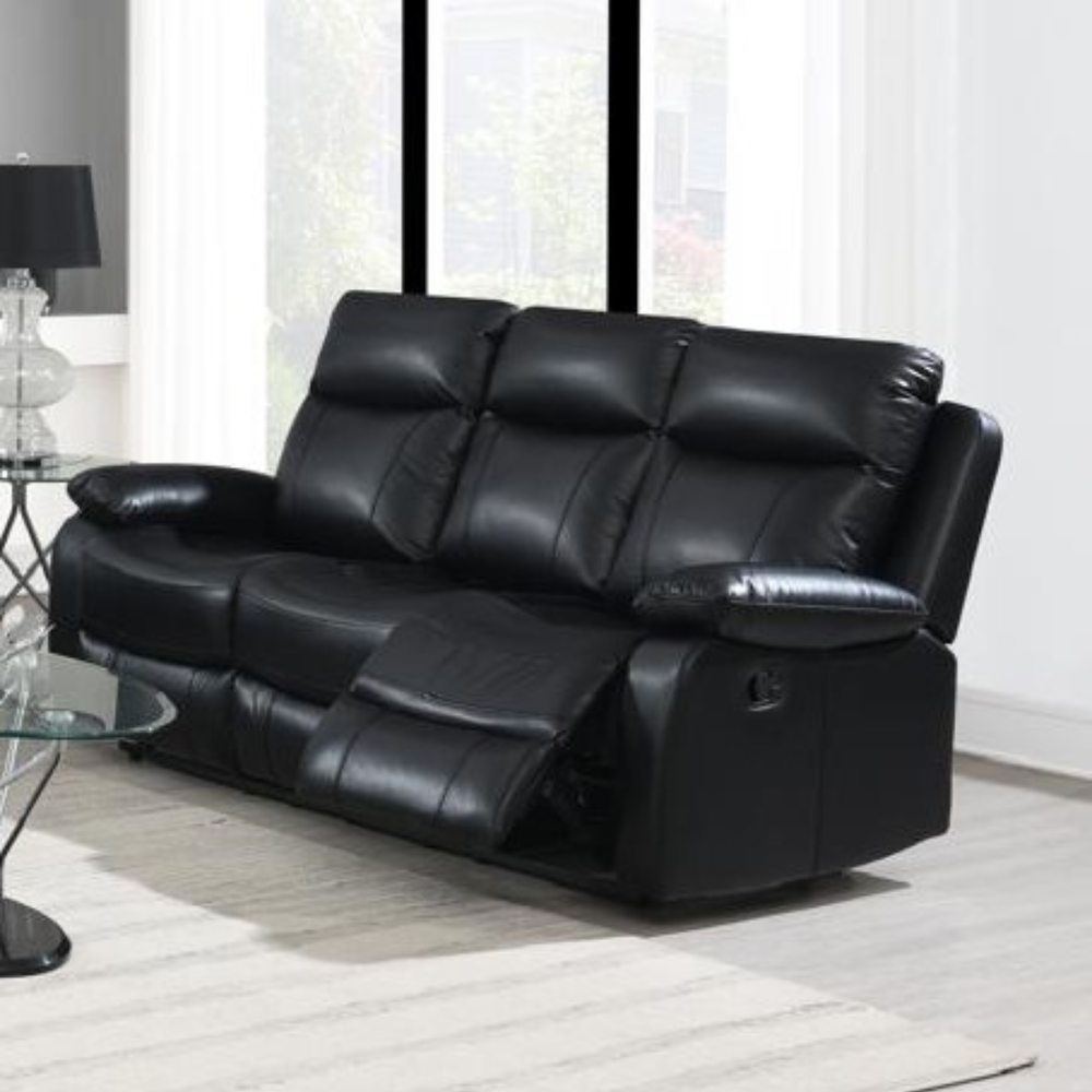 The Brittas Recliner Sofa in Black Leathaire features padded head & armrests, reclining seats & multiple size options