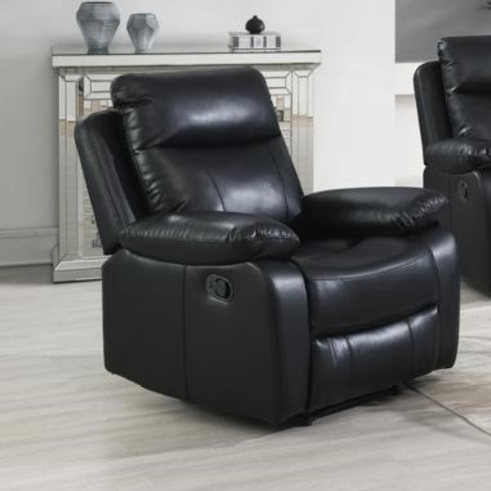 The Brittas Recliner Sofa in Black Leathaire features padded head & armrests, reclining seats & multiple size options