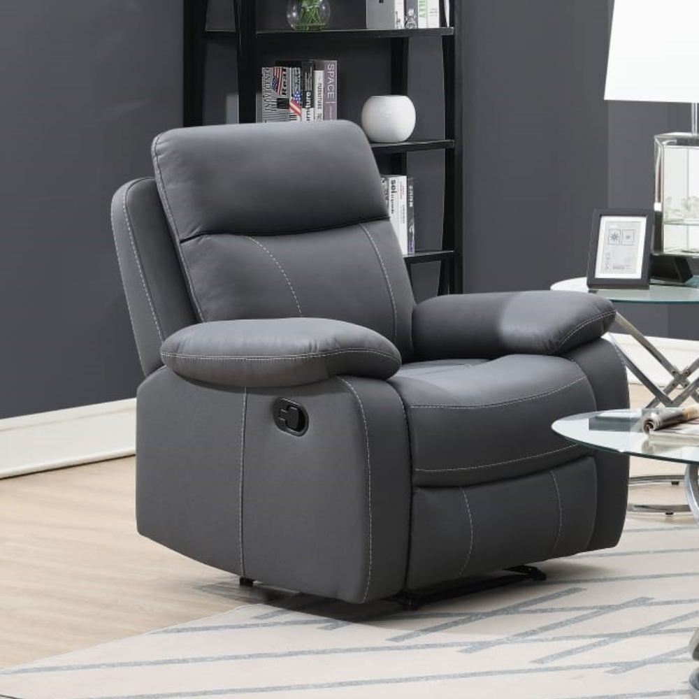 The Brittas Recliner Sofa in Grey offers padded headrests and armrests, soft fabric and multiple size options