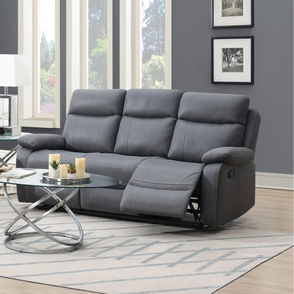 The Brittas Recliner Sofa in Grey offers padded headrests and armrests, soft fabric and multiple size options