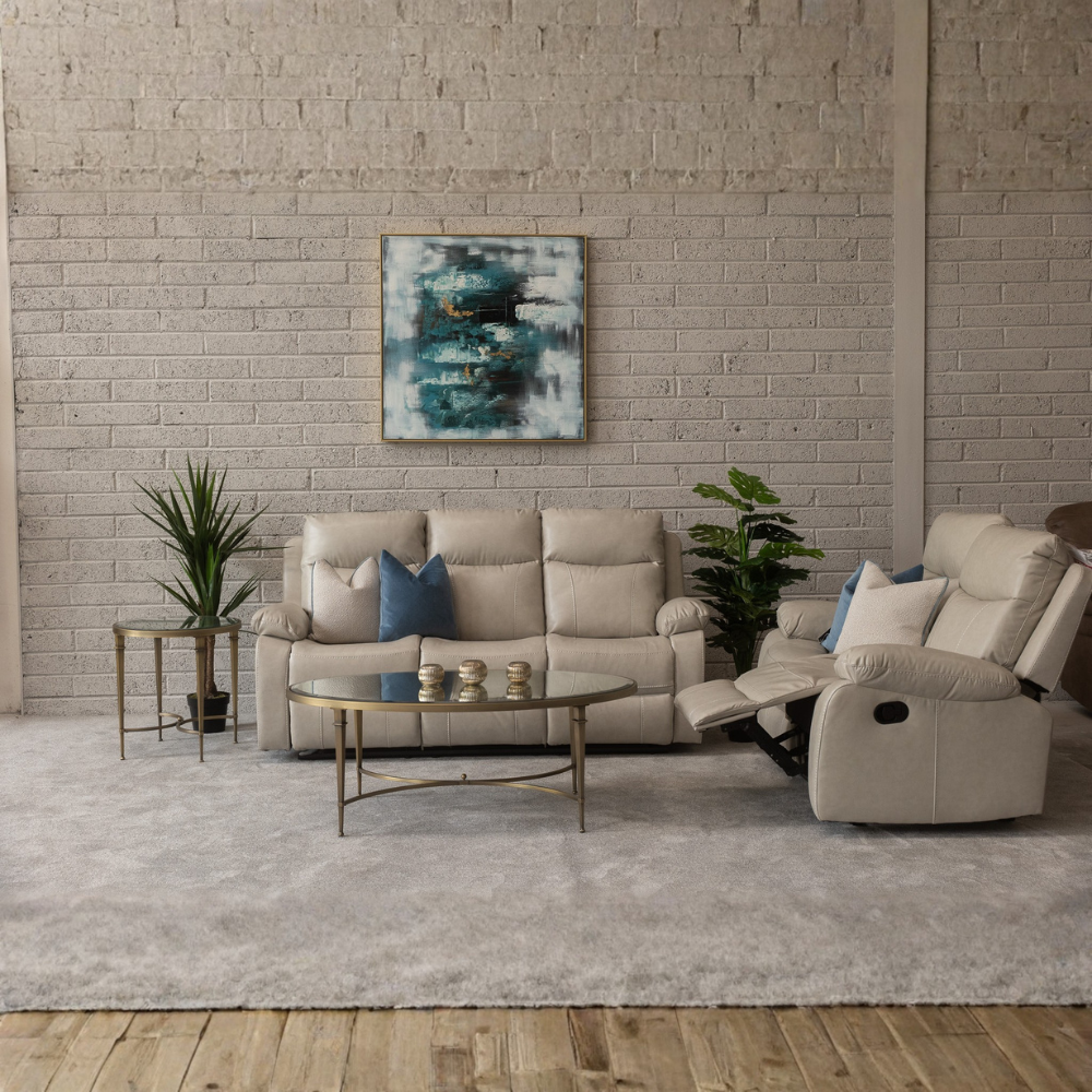 The Brittas Recliner Sofa in Beige Leathaire features padded headrests, armrests, multiple size options & nationwide delivery all over Ireland!
