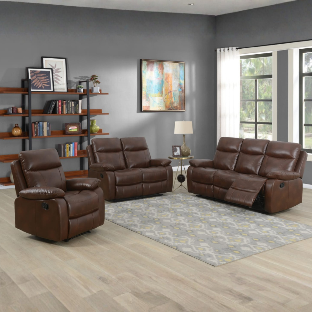 The Brittas Recliner Sofa in Tan Leathaire features padded headrests, armrests, multiple size options & nationwide delivery all over Ireland!