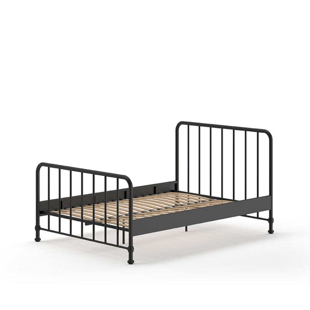 The Bronxx Bed 140 x 200cm Black by VIPACK features slatted base, metal industrial Belgian design & matte finish, ideal children's furniture for 4 & up