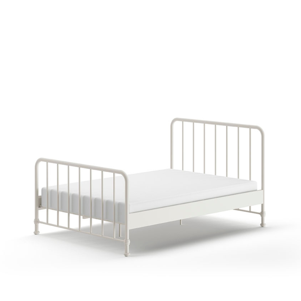 The Bronxx Bed 140 x 200cm White by VIPACK features slatted base, metal industrial Belgian design & matte finish, ideal children's furniture for 4 & up