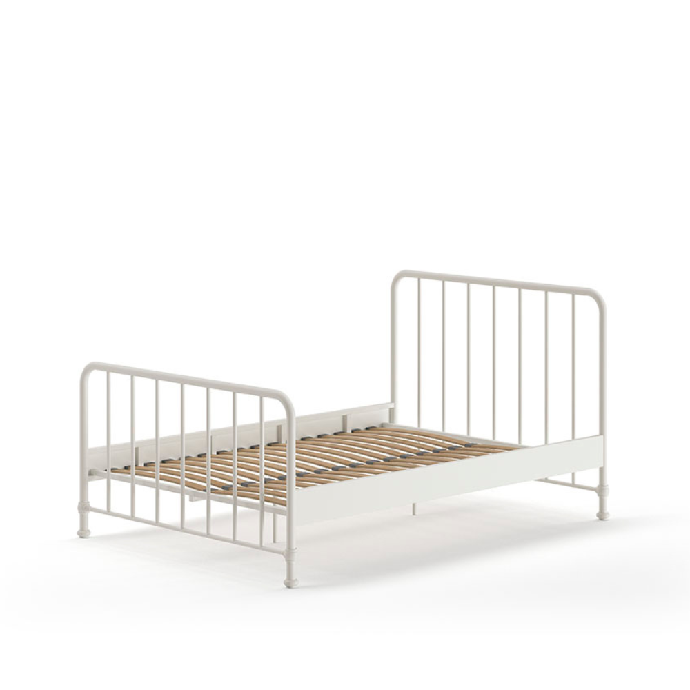 The Bronxx Bed 140 x 200cm White by VIPACK features slatted base, metal industrial Belgian design & matte finish, ideal children's furniture for 4 & up