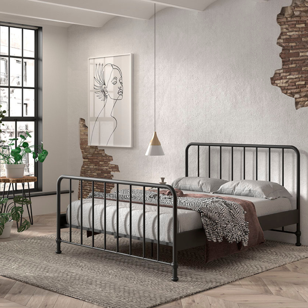 The Bronxx Bed 160 x 200cm Black by VIPACK offers slatted base, metal industrial Belgian design & matte finish, ideal children's furniture for 4 & up