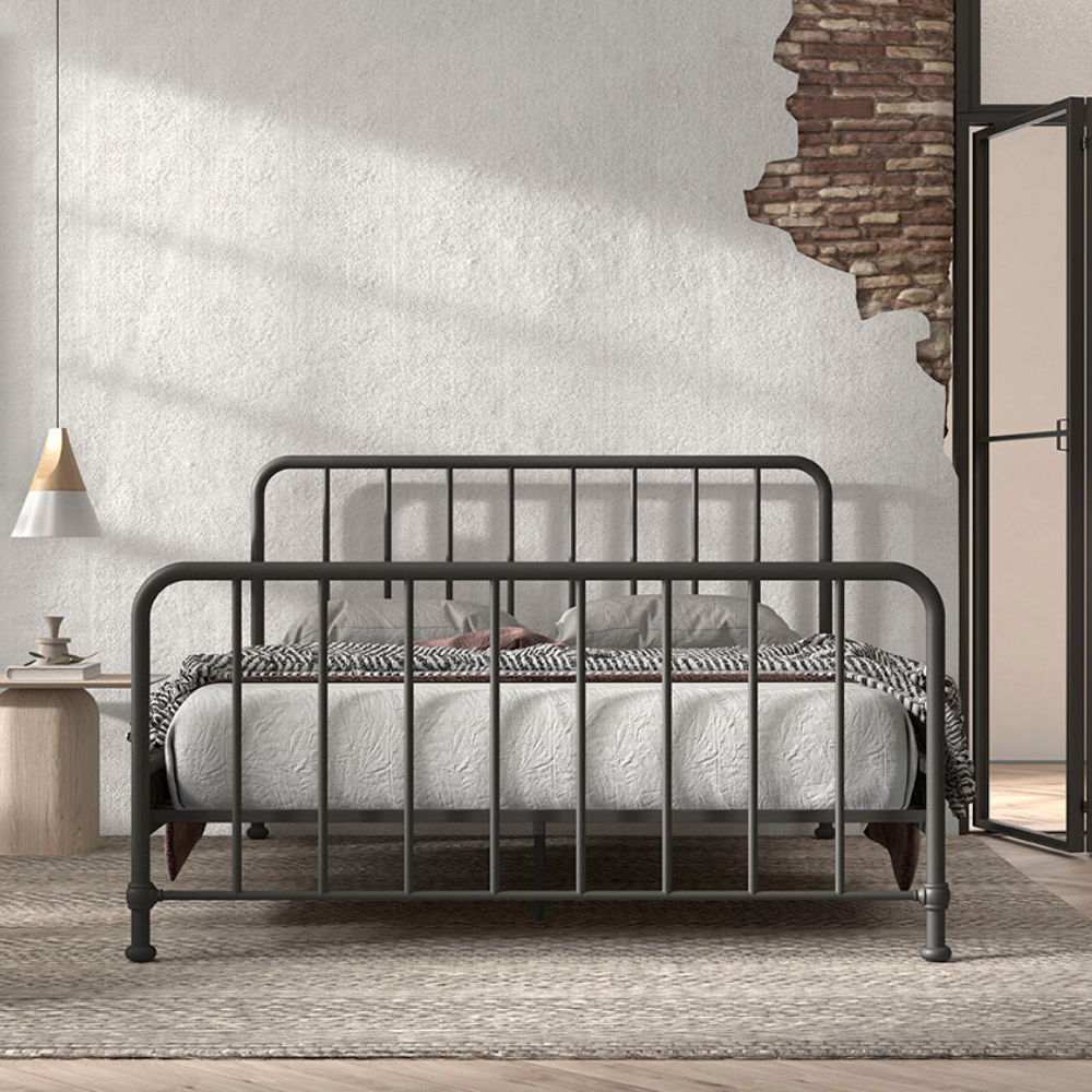 The Bronxx Bed 160 x 200cm Black by VIPACK offers slatted base, metal industrial Belgian design & matte finish, ideal children's furniture for 4 & up