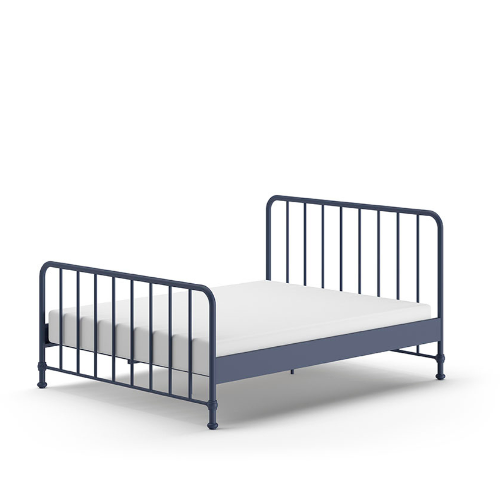 The Bronxx Bed 140 x 200cm Denim Blue by VIPACK features slatted base, metal industrial Belgian design & matte finish, ideal children's furniture for 4 & up