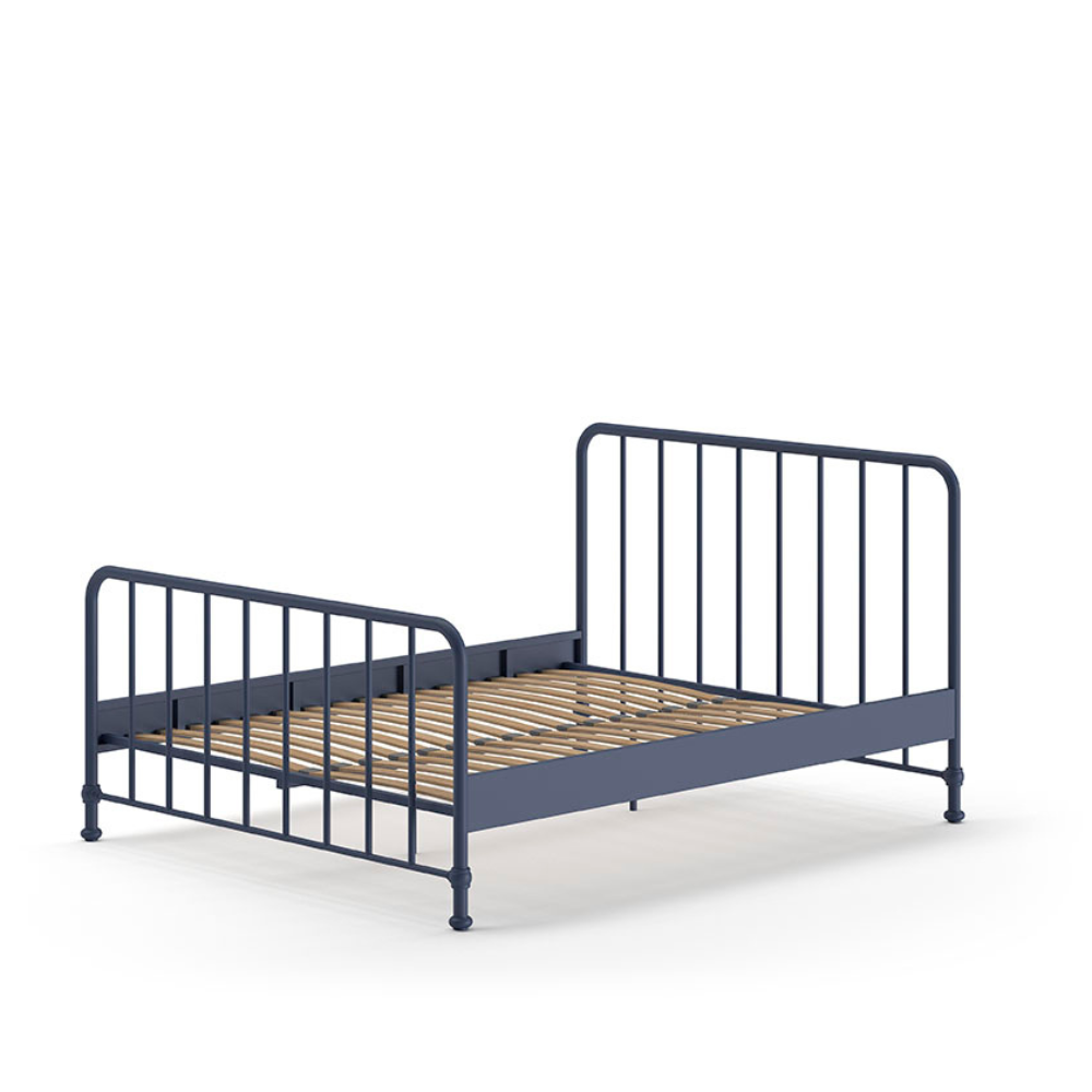 The Bronxx Bed 140 x 200cm Denim Blue by VIPACK features slatted base, metal industrial Belgian design & matte finish, ideal children's furniture for 4 & up