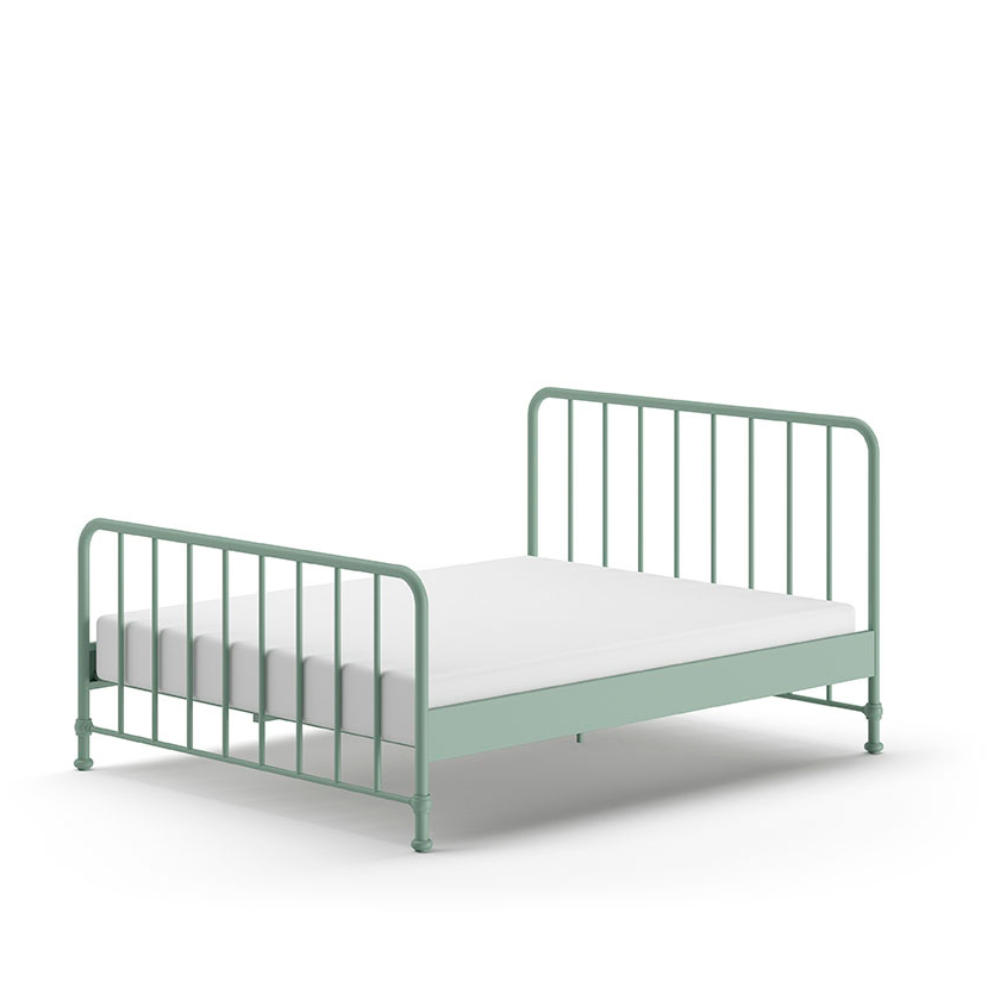 The Bronxx Bed 160 x 200cm Olive Green by VIPACK offers slatted base, metal industrial Belgian design & matte finish, ideal children's furniture for 4 & up