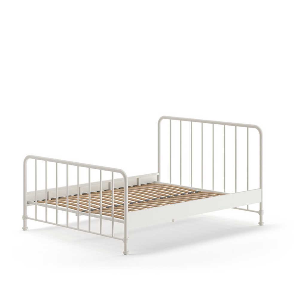 The Bronxx Bed 160 x 200cm White by VIPACK features slatted base, metal industrial Belgian design & matte finish, ideal children's furniture for 4 & up