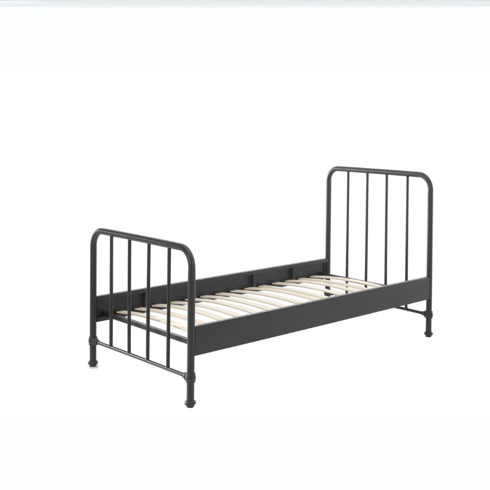 The Bronxx Bed 90 x 200cm Black by VIPACK offers slatted base, metal industrial Belgian design & matte finish, ideal children's furniture for 4 & up
