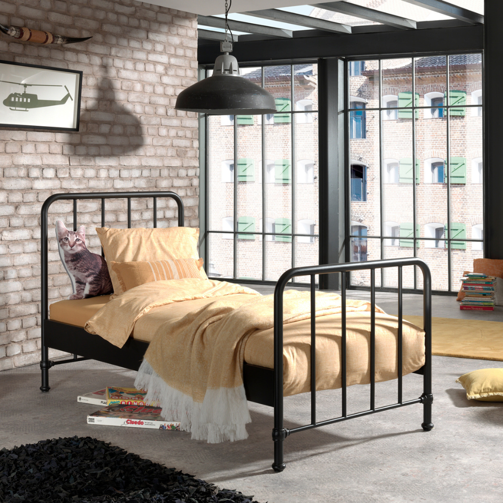 The Bronxx Bed 90 x 200cm Black by VIPACK offers slatted base, metal industrial Belgian design & matte finish, ideal children's furniture for 4 & up