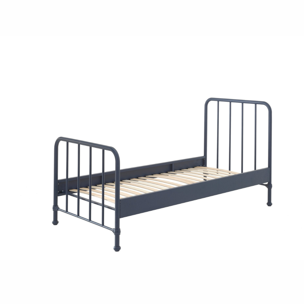 The Bronxx Bed 90 x 200cm Denim Blue by VIPACK offers slatted base, metal industrial Belgian design & matte finish, ideal children's furniture for 4 & up