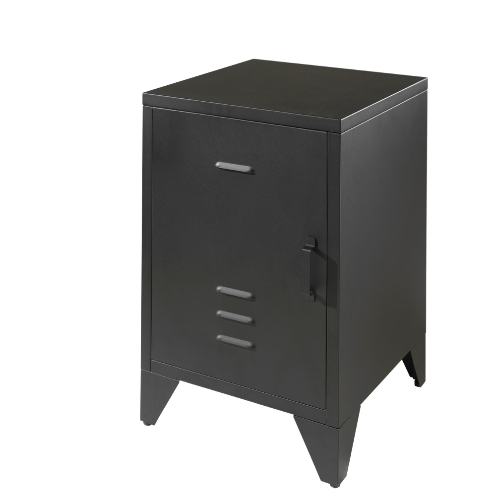 The Bronxx Bedside Locker in Black comes with a matte finish, Belgian design, metal build and bold industrial look, a perfect nightstand for essentials